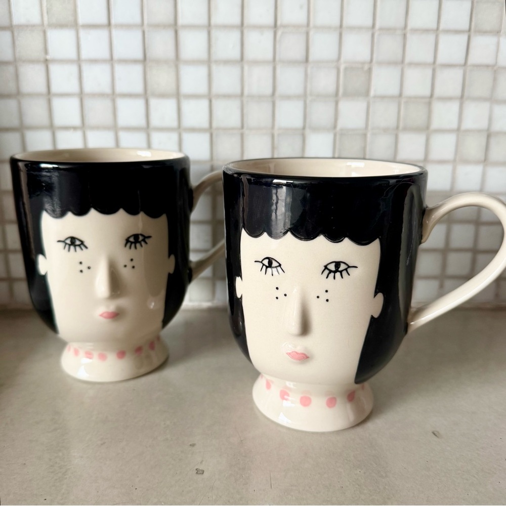 Bloomingville Carolin Cup in black stoneware Set Of 2 Mugs Home Decor Coffee NEW